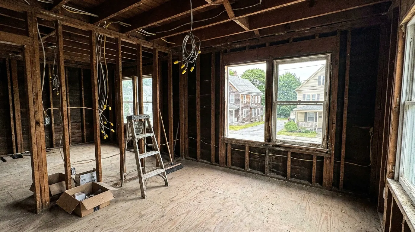Room gutted to the studs before reconstruction